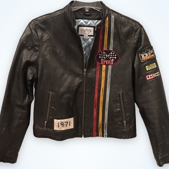 WILSONS LEATHER Maxima Vintage Leather Coat with Patches - LG - Picture 1 of 10